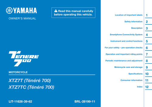 YAMAHA OEM Owner's Manual - 2026 TENERE - LIT-11626-39-62 Models