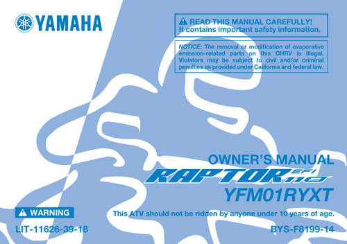 YAMAHA サービスマニュアル　船外機 YAMAHA OEM Owner's Manual - 2026 RAPTOR 110 - LIT-11626-39-18