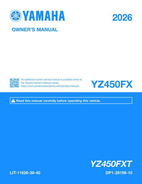 YAMAHA YZF690 サービスマニュアル YAMAHA OEM Owner's Manual - 2026 YZ450FX - LIT-11626-39-40 Models