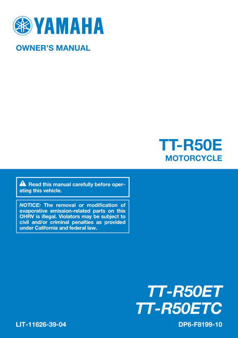 YAMAHA OEM Owner's Manual - 2026 TT-R50E - LIT-11626-39-04 Models