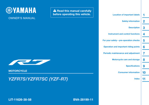 YAMAHA OEM Owner's Manual - 2025 YZF-R7 - LIT-11626-38-58 Models