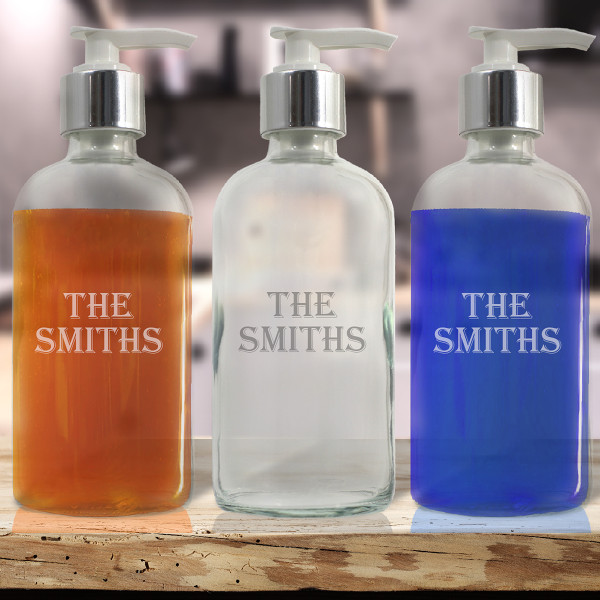 Personalized Glass Soap Dispenser - 8oz Boston Round (Standard Carving Options )