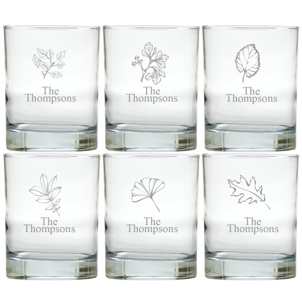 PERSONALIZED LEAVES OLD FASHIONED - SET OF 6 GLASS