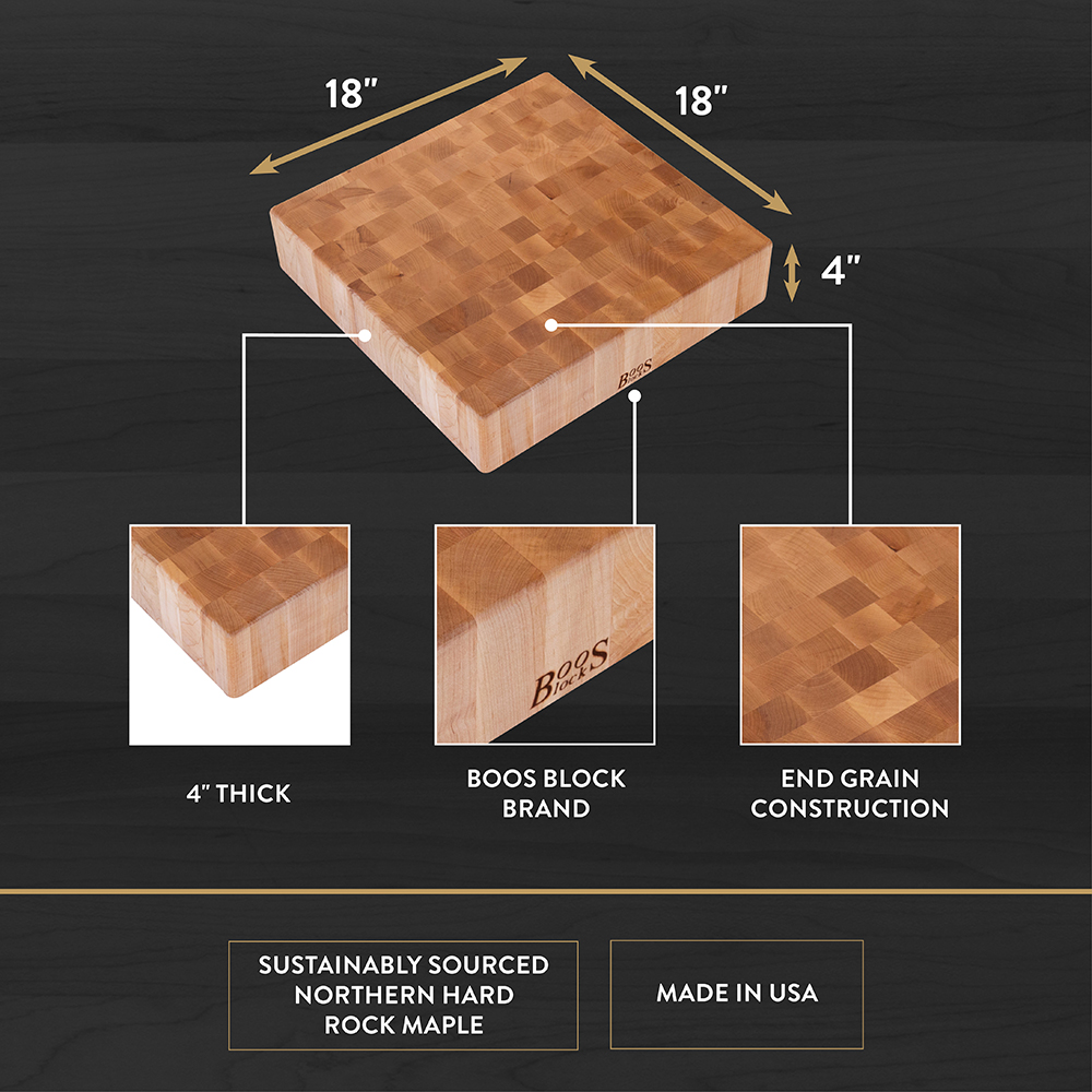 John Boos Maple End Grain Square Chopping Block 18 x 18 x 4 (CCB18-S)