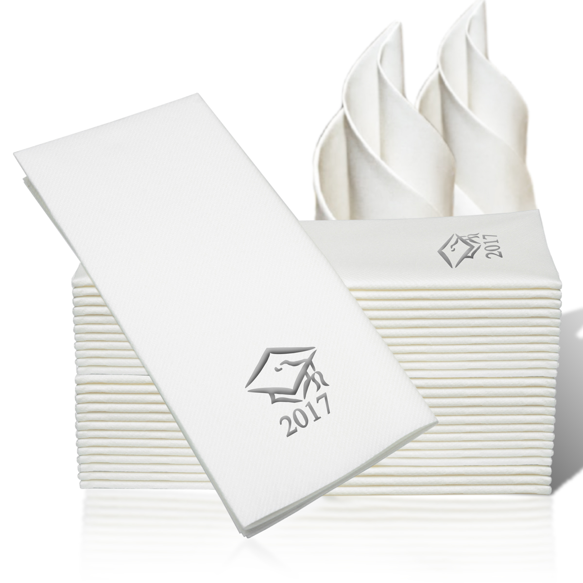 25 Linen-Like Disposable Guest Towels - Silver Grad Cap