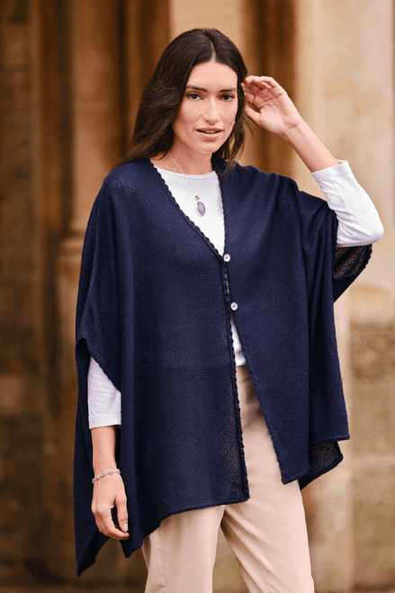 Gala Alpaca & Pima Cotton Open Button Tunic in navy