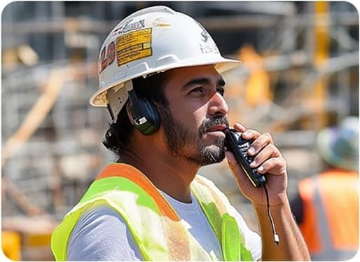 Durable two-way radios for construction and engineering sites, designed for clear communication in noisy and rugged environments.