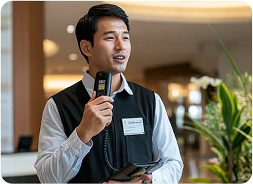 Professional two-way radios for the hospitality industry, streamlining communication across hotels, resorts, and event venues.