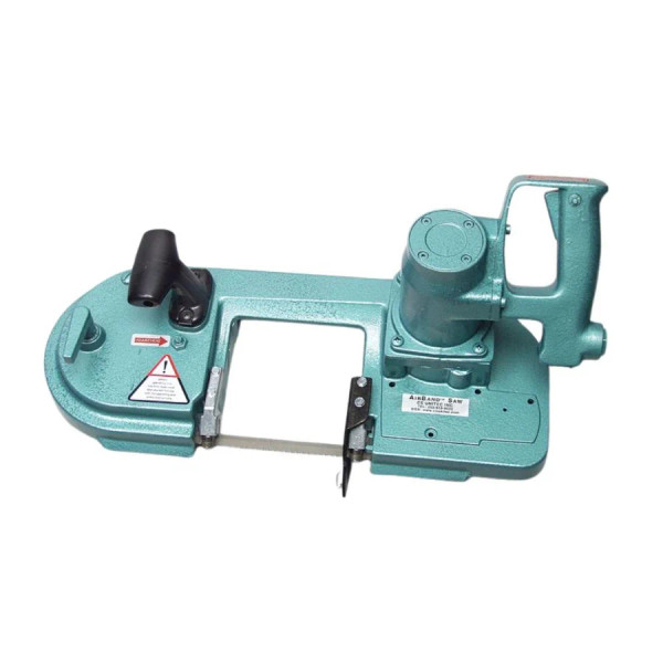 Teal Pneumatic band saw, shown with blade