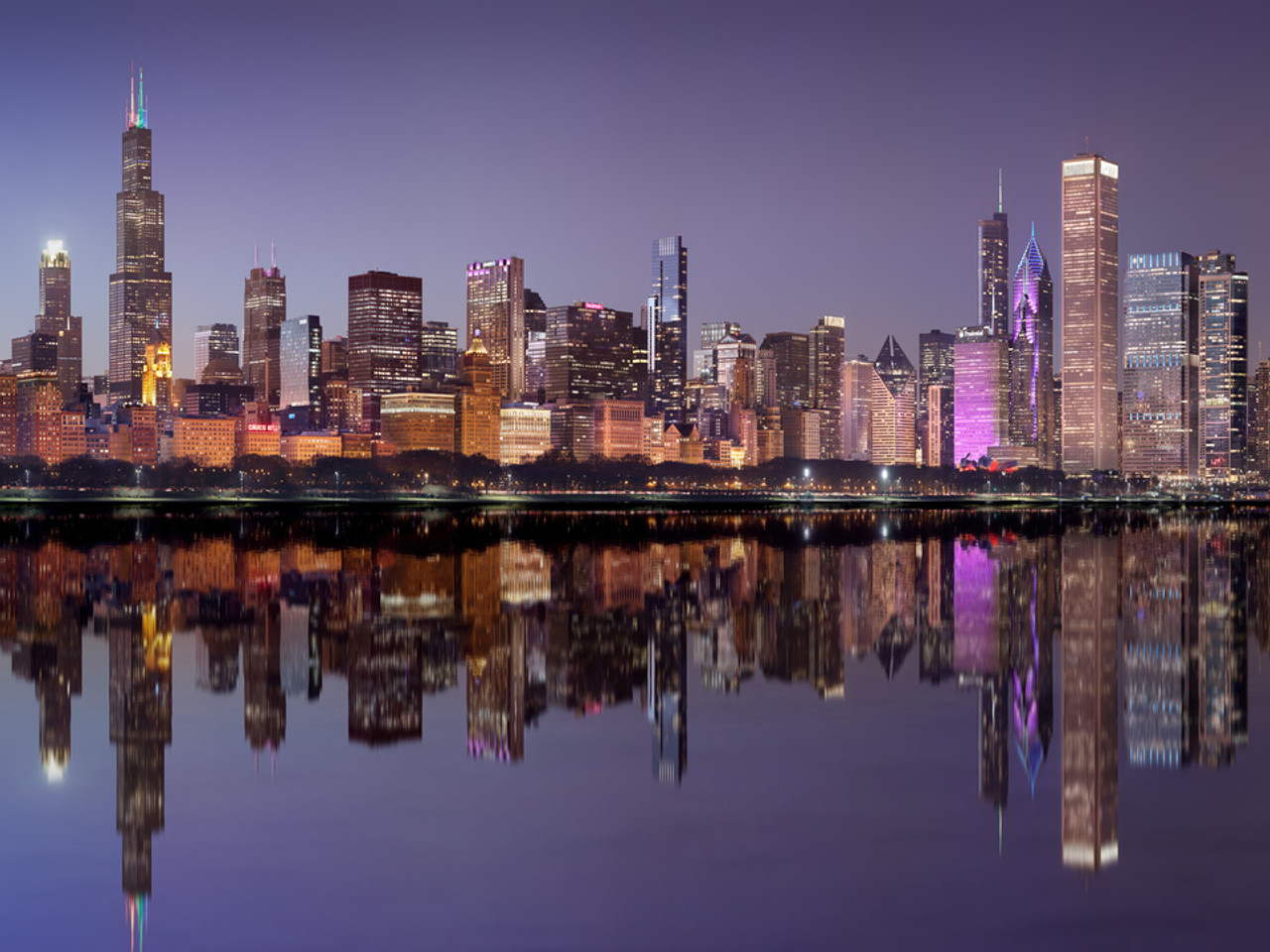 chicago skyline at night wallpaper