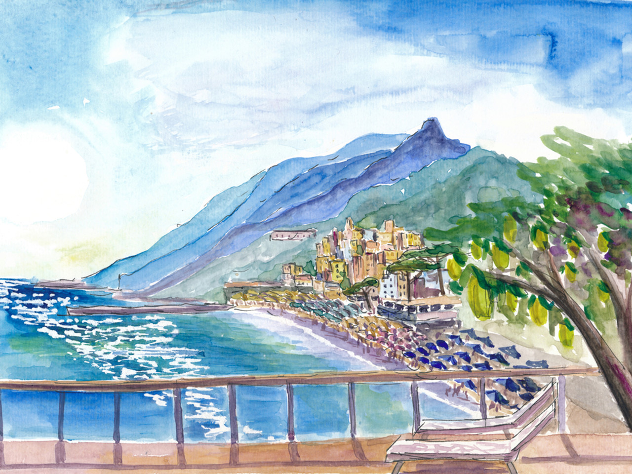 Beautiful View Of Amalfi On The Mediterranean Coast With Lemons In