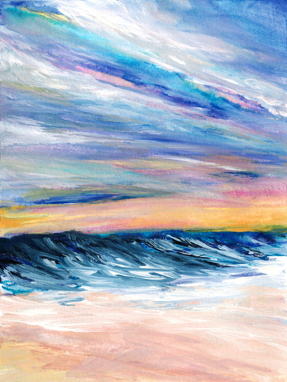 TROPICAL TIDES 1 BOLD - COLORFUL OCEAN SEASCAPE COASTAL LANDSCAPE WAVES SPLASH CLOUDS PAINTING