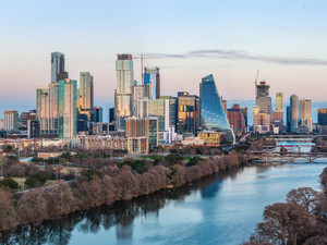Aerial cityscape of Austin Texas from the west