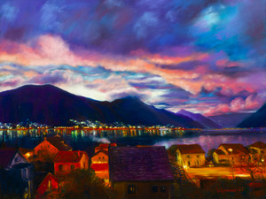 Sunset in the Bay of Kotor. Kindness. Montenegro.