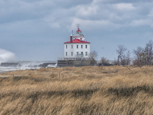 Lighthouse with swaying grasses