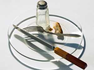 Salt Shaker,Fork+Knife Still Life with Bread