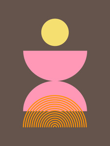 Balancing Shapes in Pink and Yellow on Brown