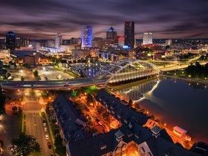 Aerial Rochester NY at Nightfall