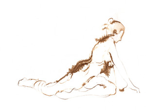 Pigeon Pose Female Nude Ink Drawing