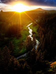 Dramatic sunset over the Palouse river with Steptoe Butte