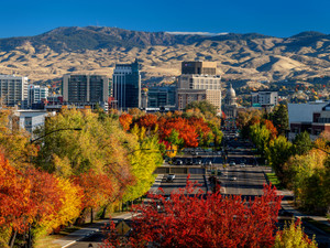 Capital Boulevard in the fall with capital and skyline
