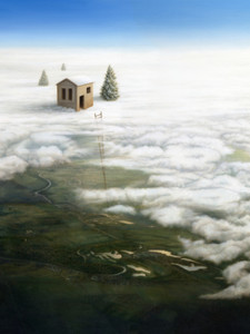 Surrealist Winter Landscape Clouds Snow Pine Trees