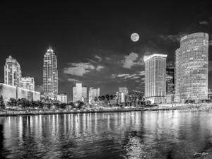 Full Moon over Downtown Tampa (black & white)