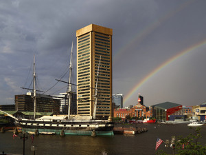 USS Constellation and rainbow Baltimore