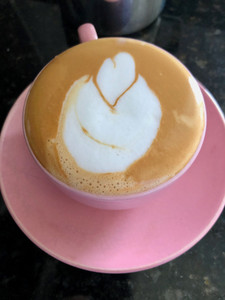 Coffee, pink saucer