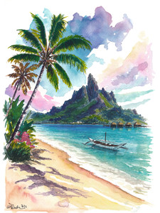 Otemanu Rising Beyond Palms and Bora Bora Waters