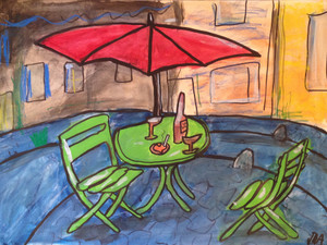 Café with Green Table and Chairs