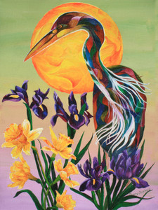Heron with Irises