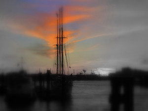 Sunset at Hamburg port