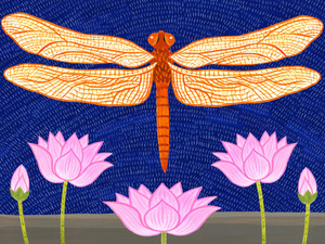 Dragonfly with Lotus Flowers