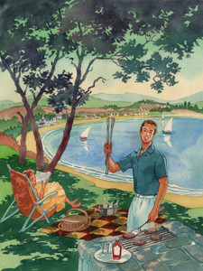 Lakeside barbecue picnic