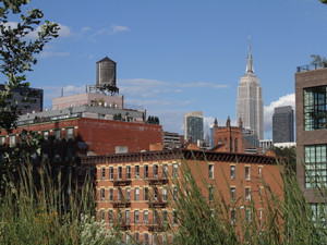 View of Empire State building from the HighLine Park