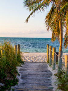 Boardwalk & Palm Trees at Smathers Beach in Key West