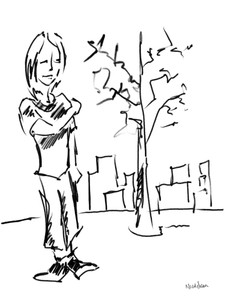 line drawing of a girl and a tree