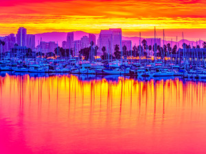 Burning Sunrise in Harbor Drive, San Diego