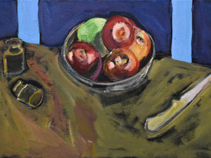 Apples, knife, inkwells "Still life finger exercises series"
