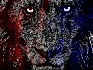 Red, White, and Blue Lion