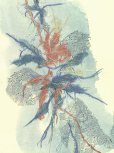 Abstract blue & coral in Washi