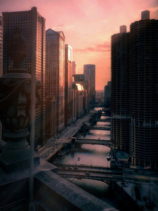 Chicago River and Bridges from Above