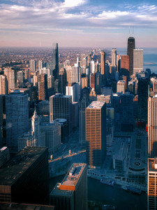 Chicago Skyline and River from Above