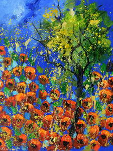 A tree amid poppies