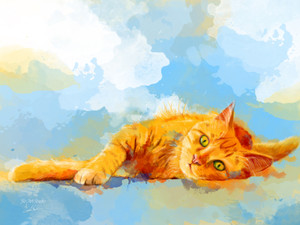 Cat Dream, Orange Tabby Kitty Illustration