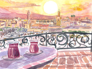 Amazing Marrakech Morocco Rooftop Romance with Tea and Fna Square