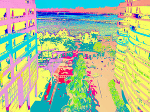 Downtown Miami -Pale Yellow Teal
