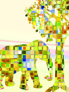 Elephant with Baobab Tree -Magenta, Yellow & Other