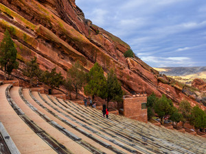 Last light Hitting Red Rocks and Green Mountain